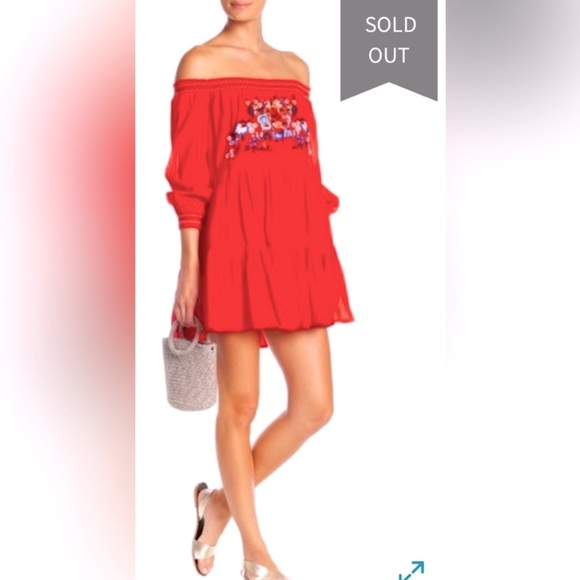 Free People Red Floral Mini Dress Size M (PTP 18.5”) - Picture 2 of 14